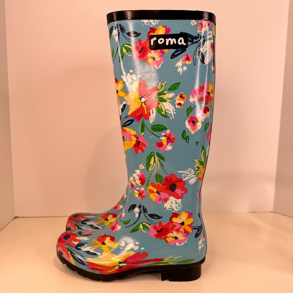 Roma Boots Emma Floral Sadie Robertson Tall Flower Rainboots Wellies Women's 5 - Picture 3 of 11